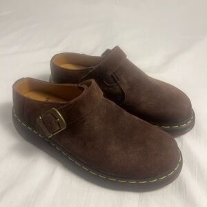 Dr. Martens Isham Mules Dark Brown Suede Slip On Clogs Women's Size 9 NWOB